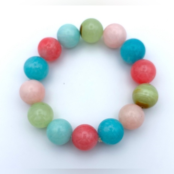 Pastel Bead Stretch Bracelet Agate ? Marbled Spring Summer Boho Colorful READ - Picture 3 of 4